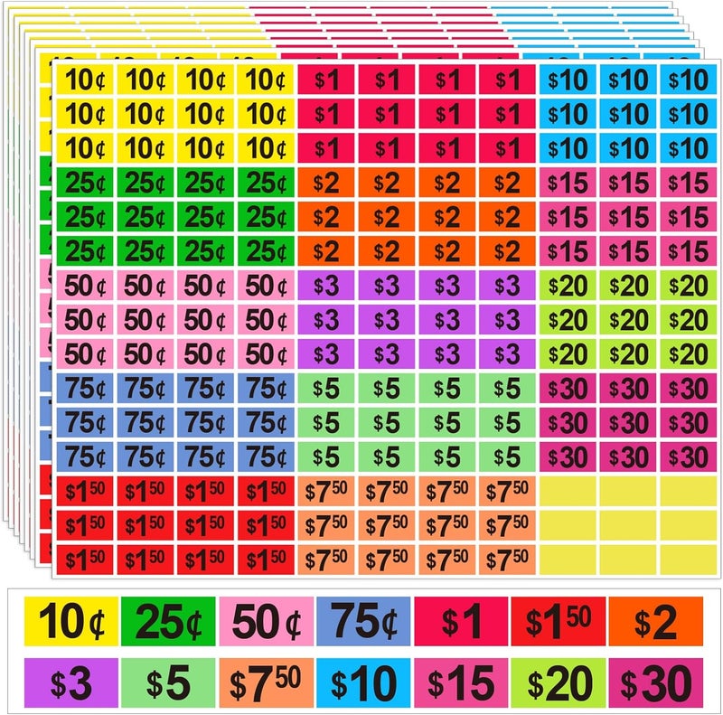 labelon 4125 Pcs Removable Garage Sale Stickers, Pre-Priced Yard Sale Price Stickers (1/2" X 3/4"), Price Tags with Blank Space to Write, Bright Colors Rummage Sale Labels for Retail,Flea Markets - Image 1